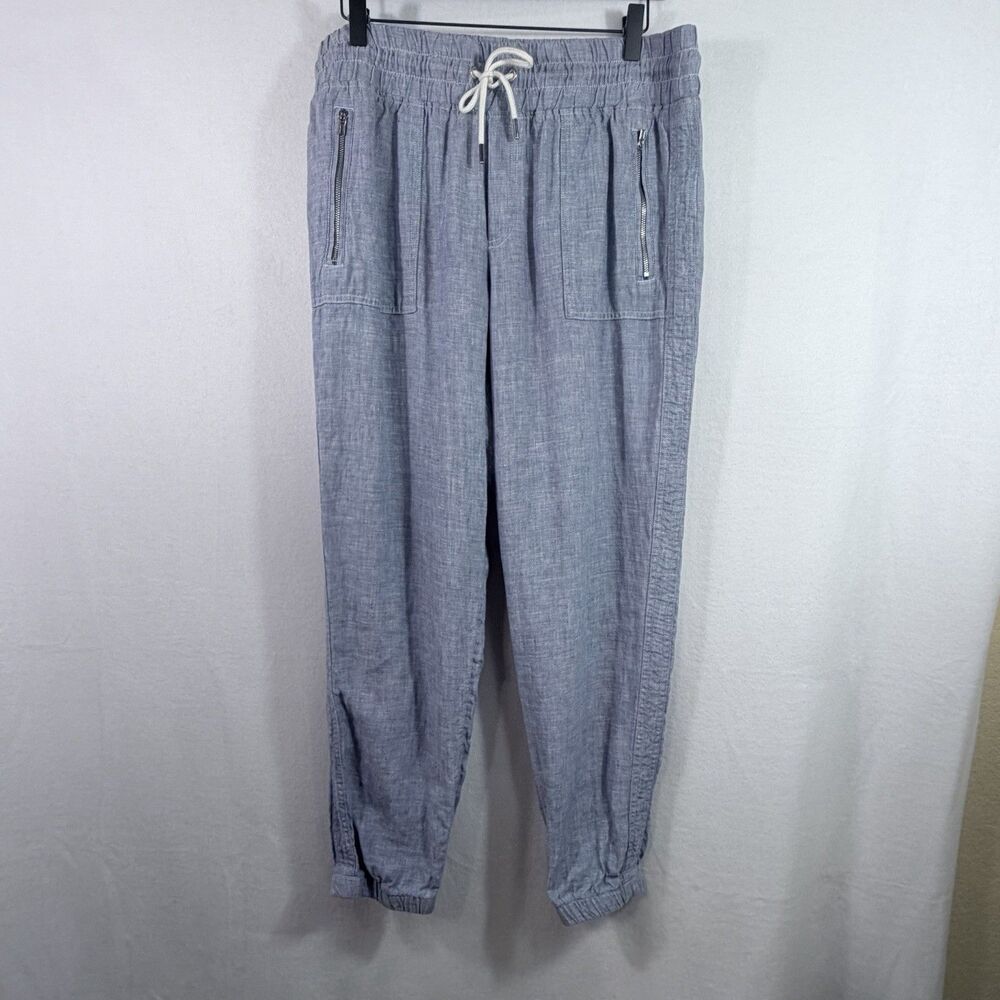 Athleta Chambray Blue Retreat Linen Jogger Pants Size M Casual Athleisure Resort